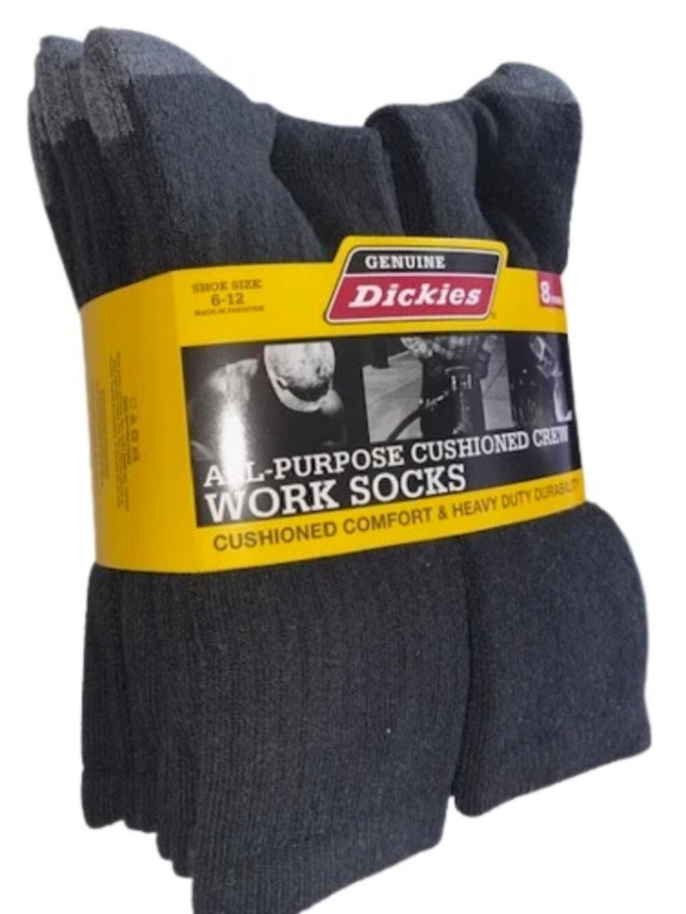 Dickies 8 Pair Men's Work Crew Socks, Cushioned Comfort Heavy Duty Durability